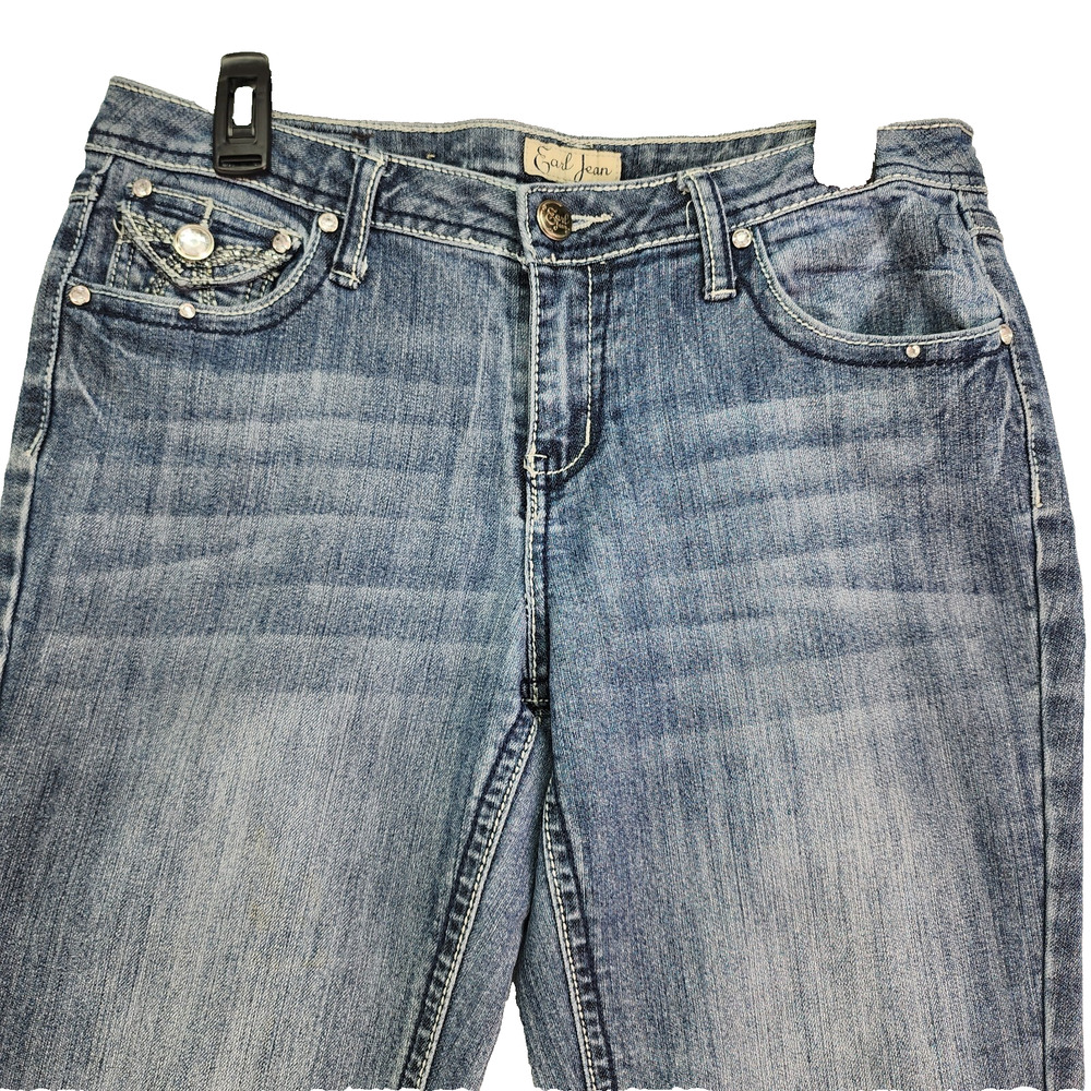 Earl Jeans Women’s 8P Bootcut Blue Stretch Denim Mid Rise Embellished Soft 32x26 - Picture 4 of 13